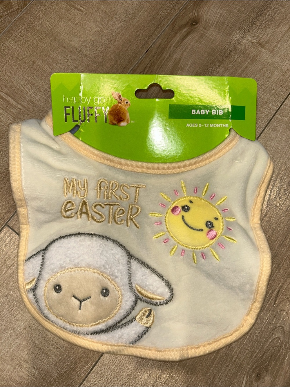 Happy Go Fluffy "My First Easter" Lamb Baby Bib - Cream & Yellow